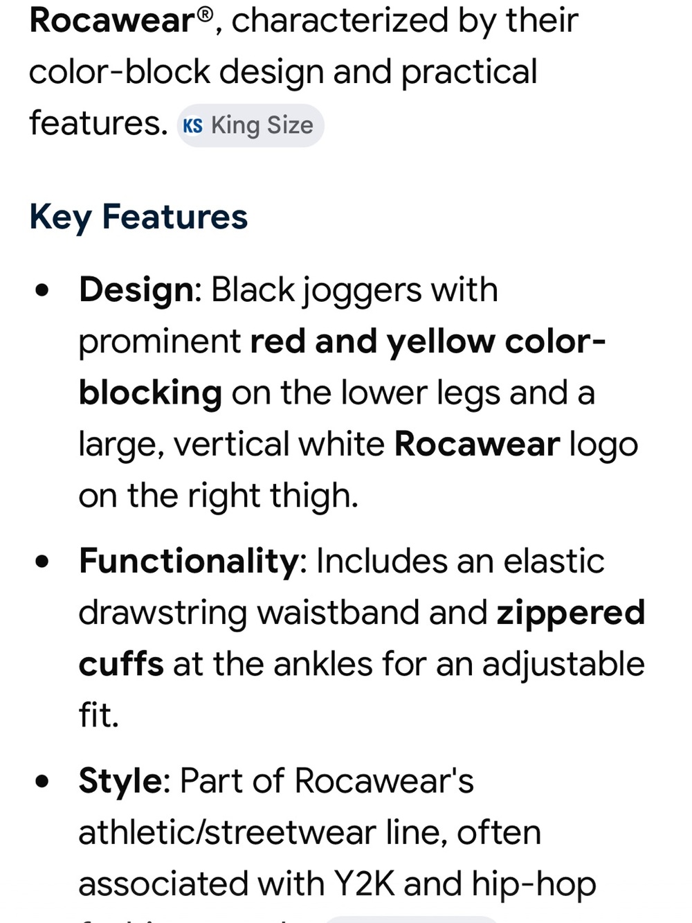 Rocawear Black Joggers with Red & Yellow Panels -size M New - Picture 7 of 7